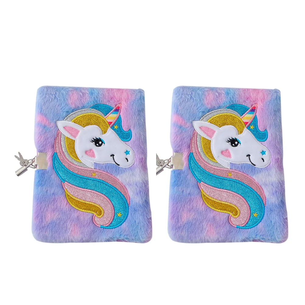 

2 Pcs Unicorn Notebook The Gift Daily Use Fluffy Diary Hairy Girl Journal Paper Cartoon Notepad Child Accessory Supply