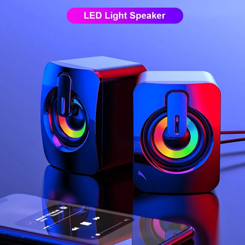 Microfone Estéreo HiFi com Luz LED, Alto-falantes, PC Sound Box, Com Fio USB, Laptop, Desktop