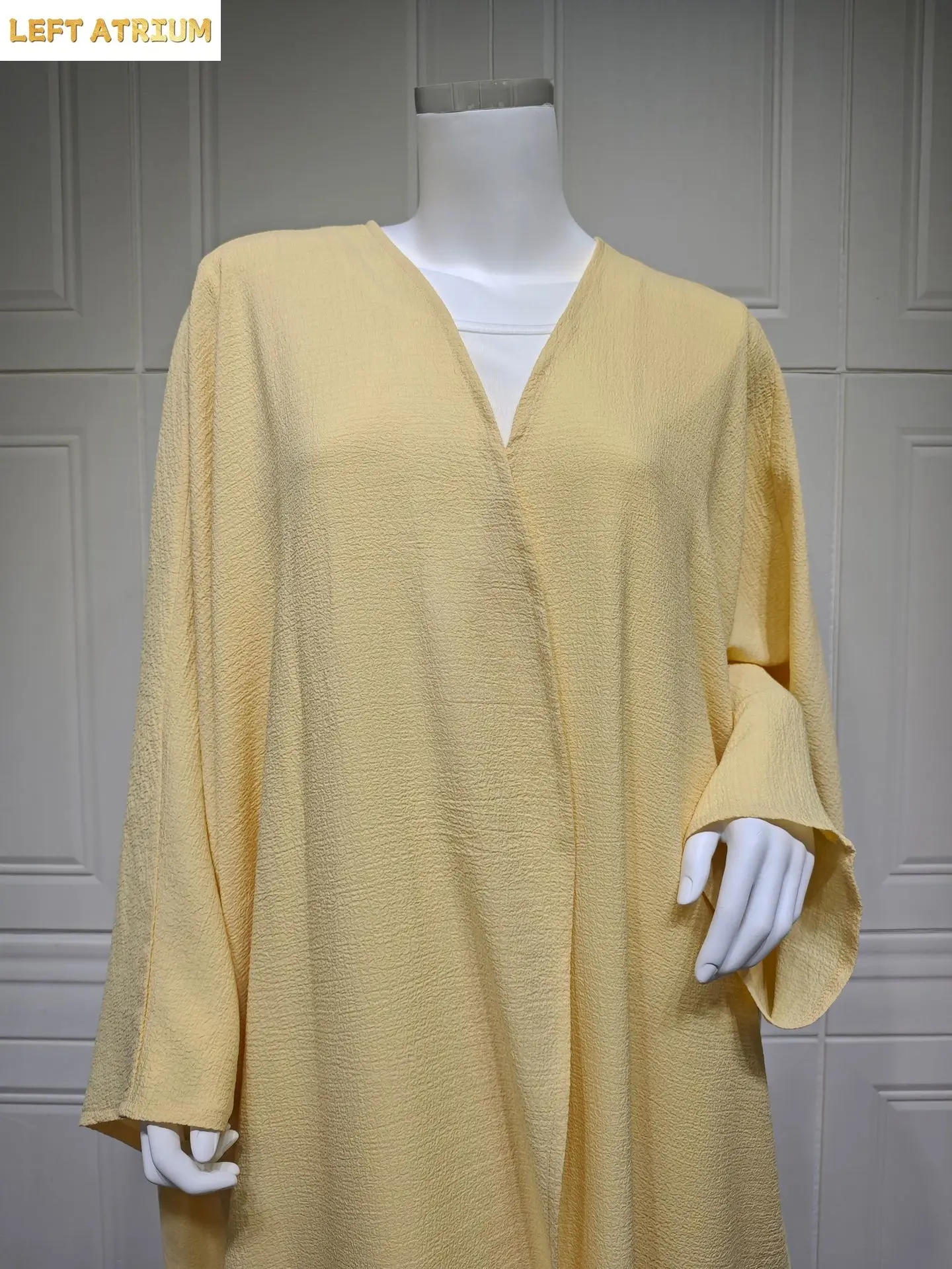Yellow Abayas for Women 2025 Modest Muslim Dress Kimono Open Abaya Dubai Kaftan Turkey Robe Eid Djellaba Islamic Jalabiya Caftan 6
