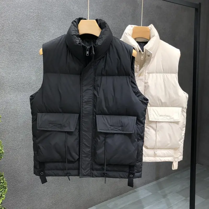 2023 New Men Down Vest Winter Short Outer Wear Sleeveless Leisure Coat Thicken Warm Trend Outwear Stand Collar Loose Surcoat