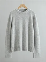 Women's 100% Cashmere Thickened Knit Sweater Round Neck Back Stitching Design Ladies Long Sleeve Knitwear Tops for Winter New 1