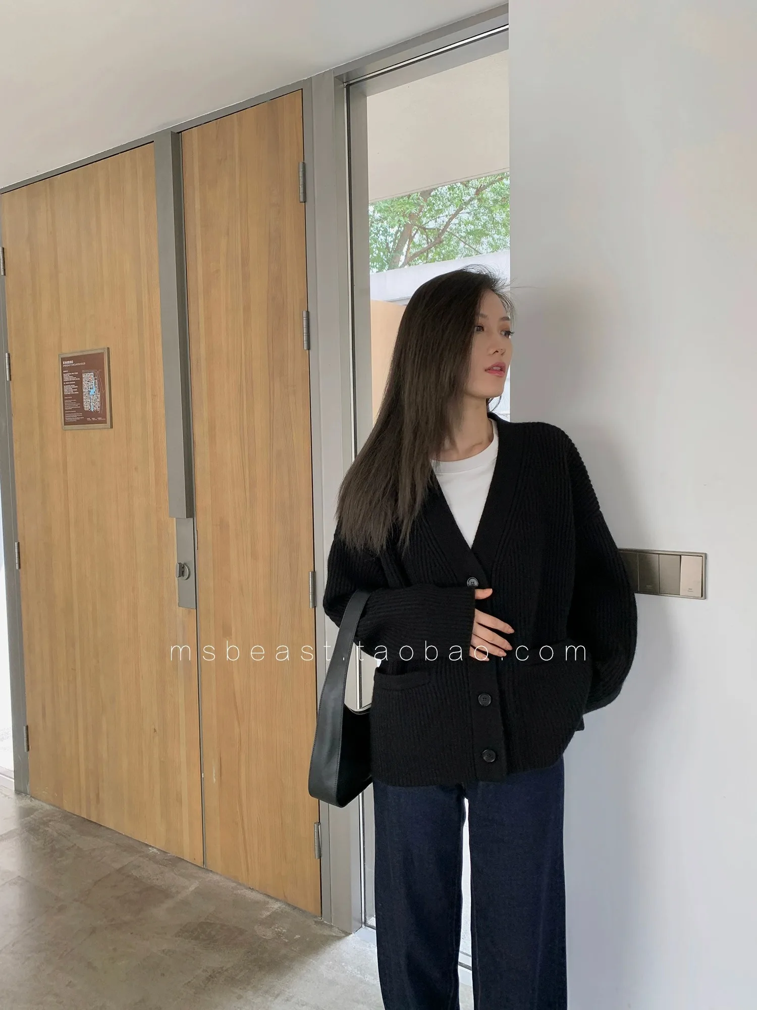 여성용 브이넥 스웨터, 100% 캐시미어 니트 가디건, 루즈한 단색, 두꺼운 코트, 유럽 상품, 2023 가을 및 겨울 신상