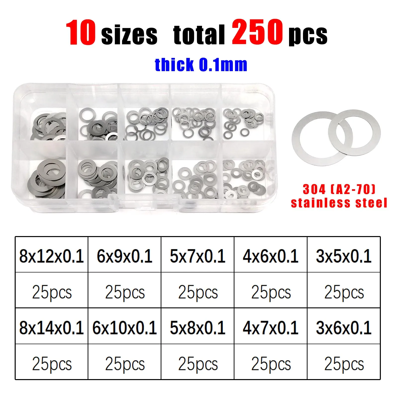 Ultrathin Stainless Steel Flat Washer and Shim Assortment Kit