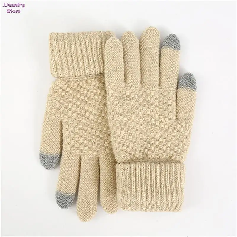 

Thicken Winter Touch Screen Gloves Women Men Warm Stretch Knit Mittens Imitation Wool Full Finger Guantes Female Crochet