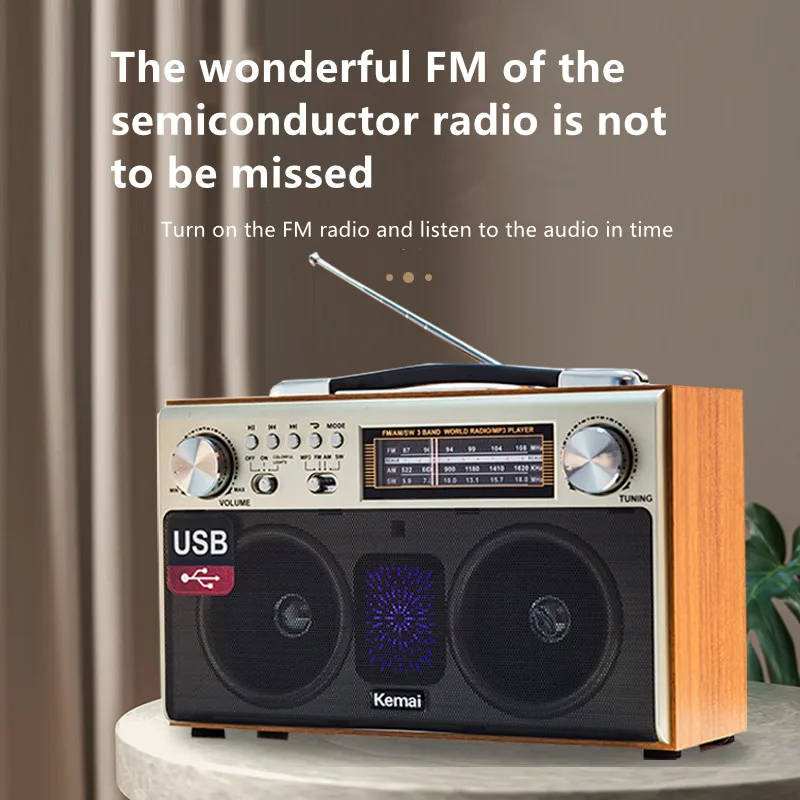 MD-1702BT Wood Retro Wireless Bluetoothsound Box Home Desktop Outdoor Mini Subwoofer Card Speakers FM Radio For the Elderly