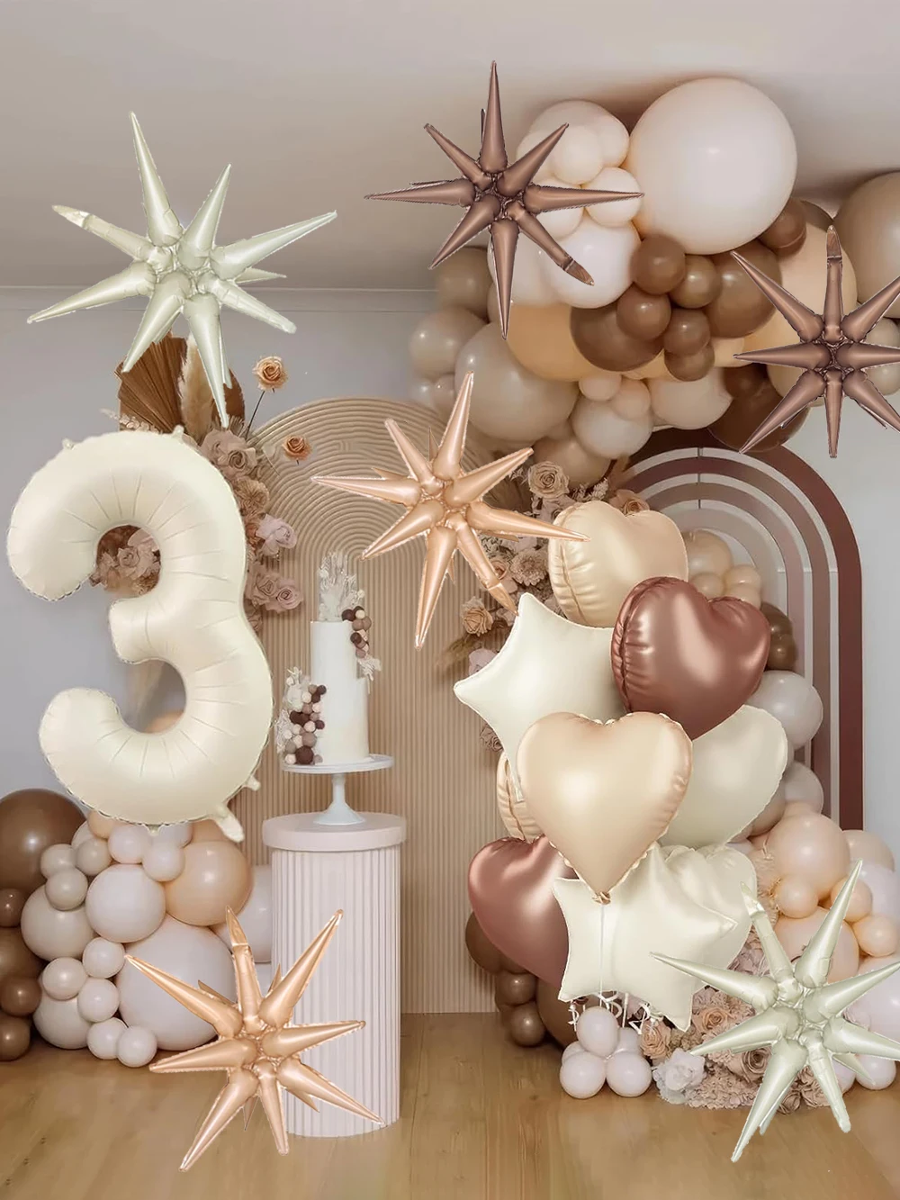4D Explosion Stern Folienballons Karamell Creme Braun Herz Ballons Foliennummern für Geburtstag Hochzeit Dekore Babyparty Zubehör – Detail 1