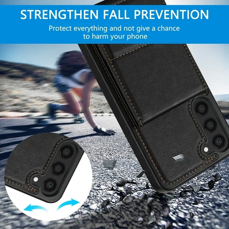 Anti-Theft Leather Wallet Flip Case with Brush Design