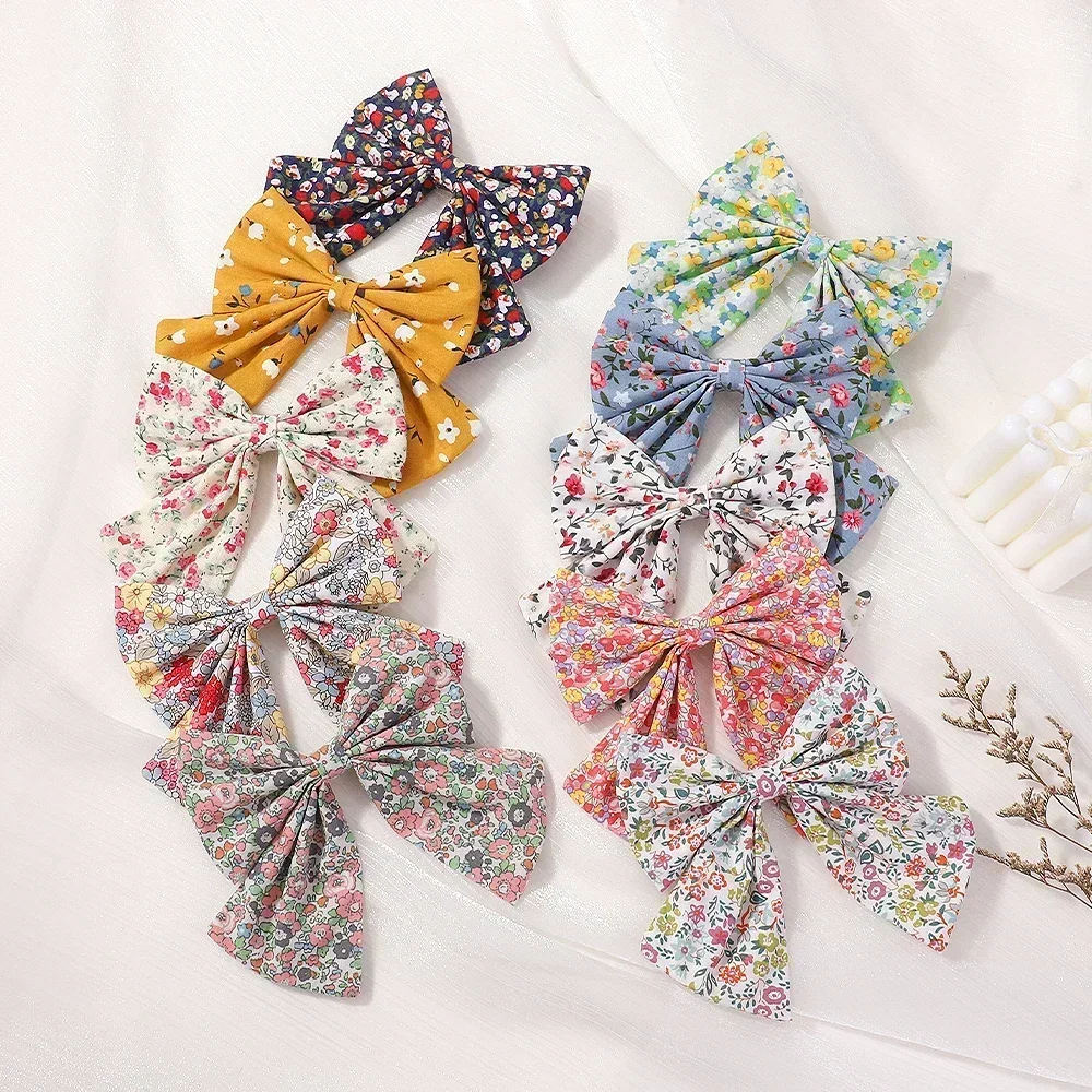 1PC Sweet Floral Cotton Kids Bows Hair Clip  Fashion Print Cheer Up Bowknot Hair Barrette for Women Girls Hairpin Accessories 3