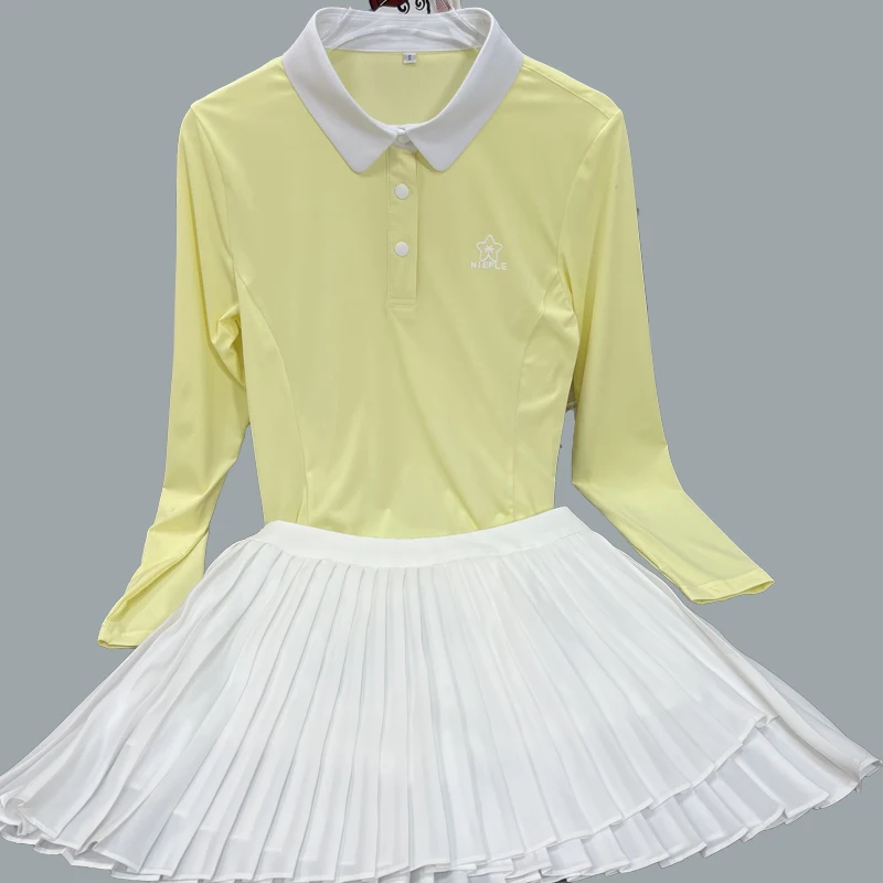 Autumn New Long Sleeved Women's Decoration Height Quality Versatile Fashion Pleated Skirt Outdoor Leisure Sports Tennis Suit