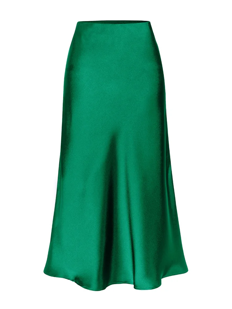 Maxi Gonna A Vita Alta In Raso Satinato – Gonna Lunga Elegante Con Elastico, Taglie Fino A 3XL, Nera