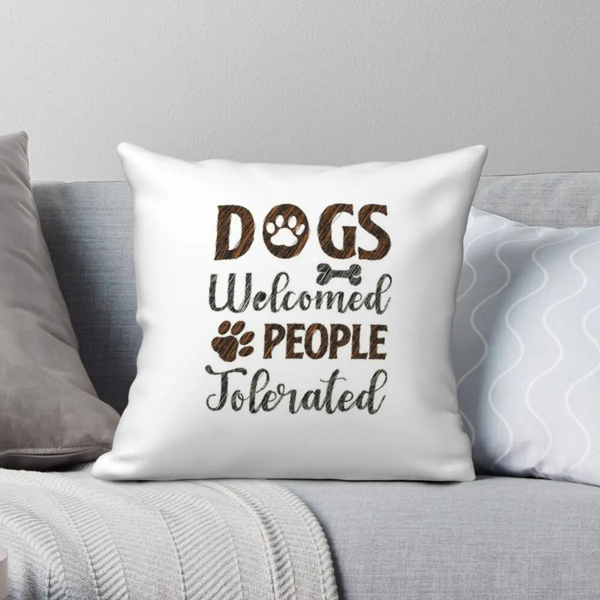 

Dogs Welcome People Square Pillowcase Polyester Linen Velvet Creative Zip Decor Throw Pillow Case Home Cushion Cover