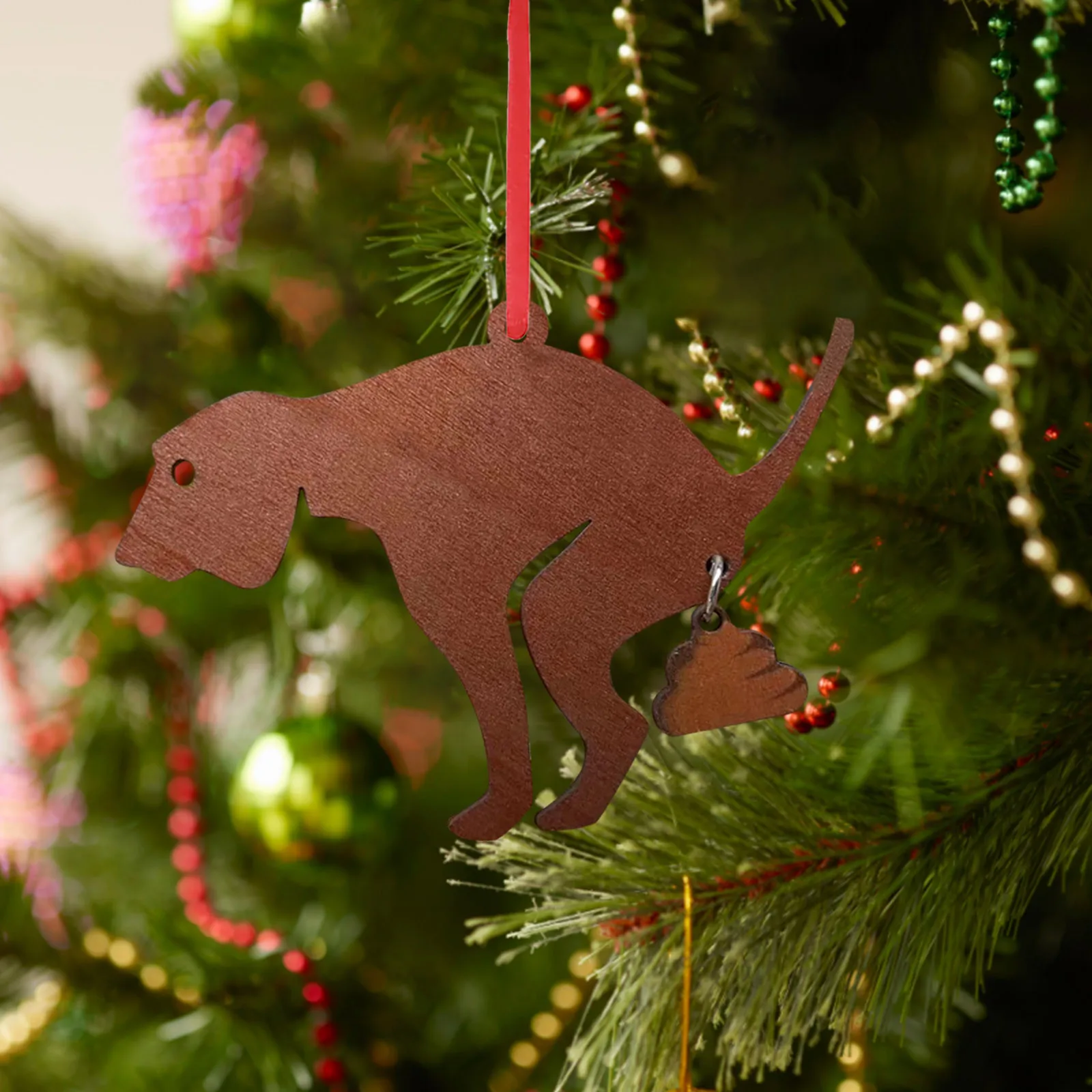 Personalized Poop Dog Christmas Tree Decoration Pendant Wooden Car Rearview Mirror Pendant Crafts Collection Christmas ornament