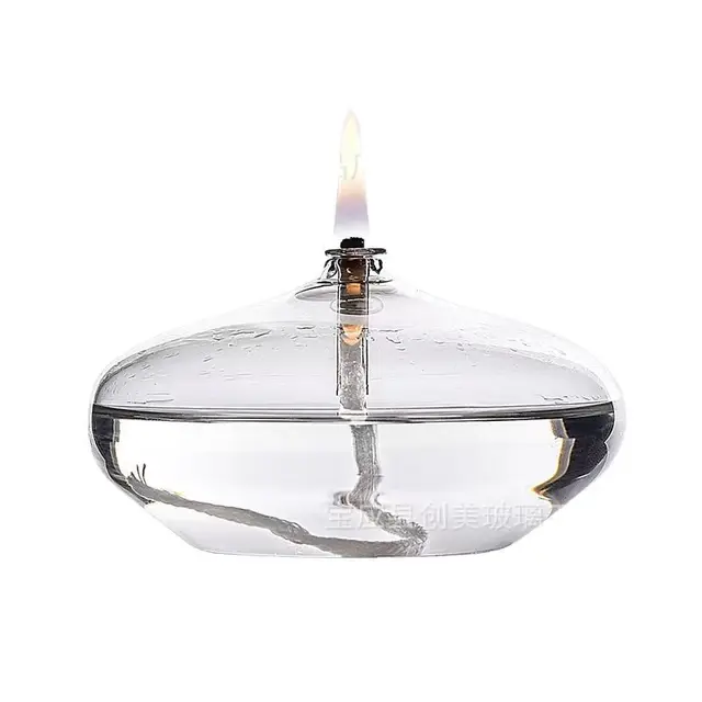 Handcrafted Flat Transparent Glass Candle Holder Oil Lamp，With a light core，Can be used as table candles，Christmas home decor at