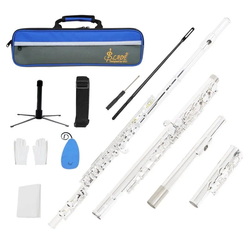 16 Keys C Flute Instrument Closed Hole for Beginners with Carrying Case Gloves Cleaning Kit Woodwind Instrument Flute