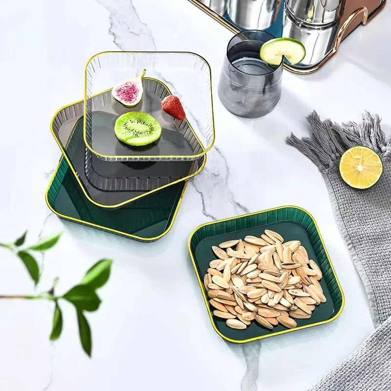 Elegant Gold-Trimmed Clear Plastic Trays-Perfect for Dinner Parties, Tea Gatherings, & Grocery Showcases