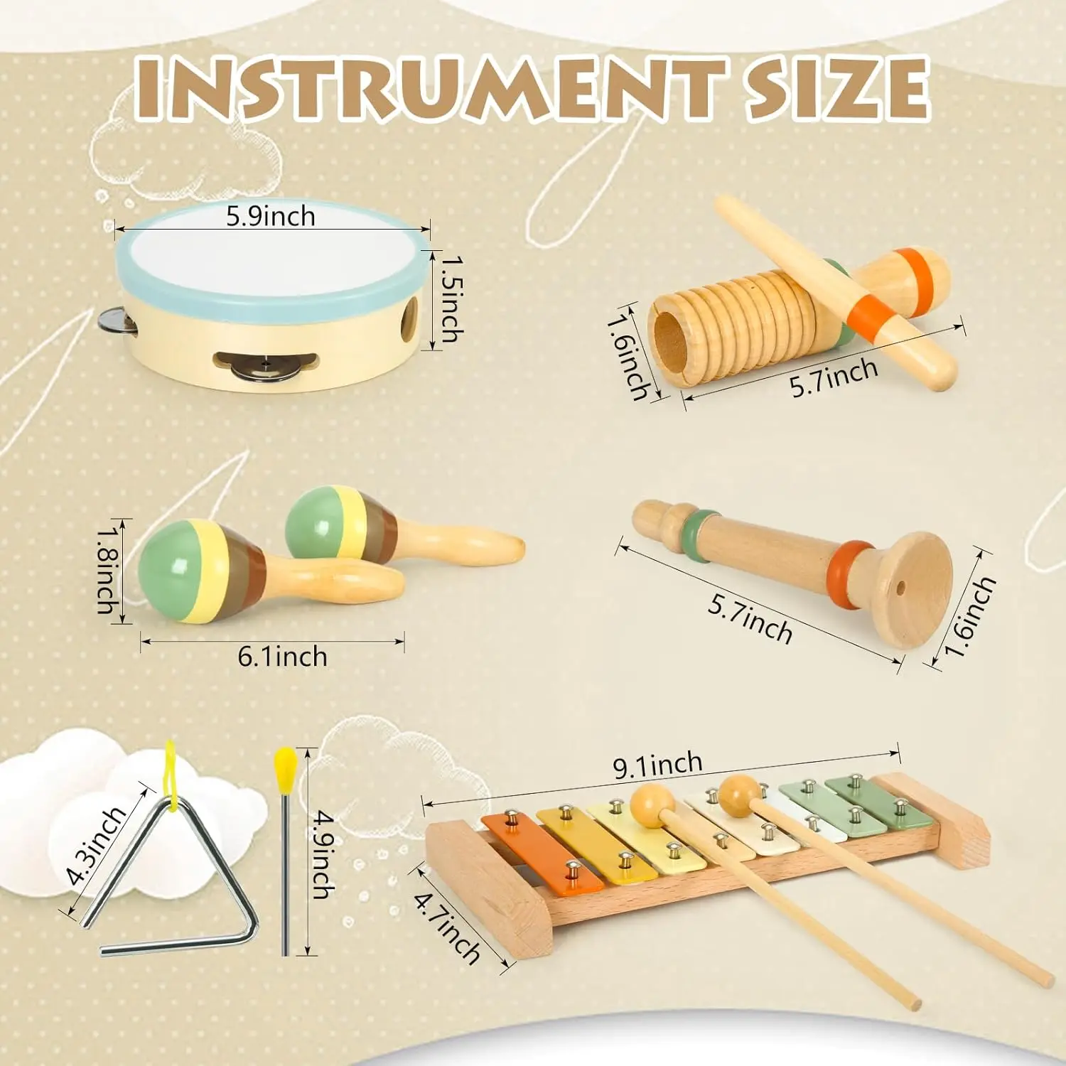 Musical Instruments Set Toys  Neutral Colors Wooden Montessori Toys Percussion Music Modern Xylophone Drum Birthday Gifts 5
