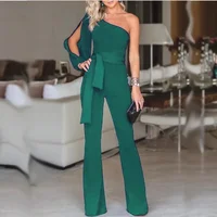 New women's single shoulder high waistband solid color slim fit sexy jumpsuit, fashionable and versatile - Image 3