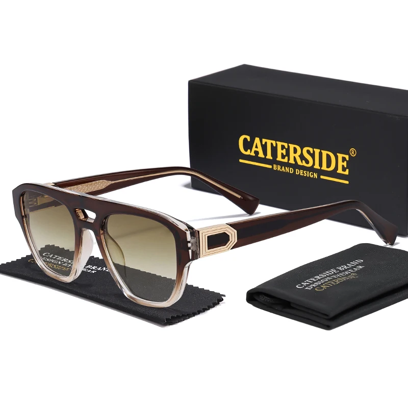 CATERSIDE Herren-Sonnenbrille mit quadratischem Rahmen, großer Fassung, flachem Oberteil, Doppelbrücke, Farbverlauf, für Damen, Outdoor, Autofahren, modische Brille – Detail 6