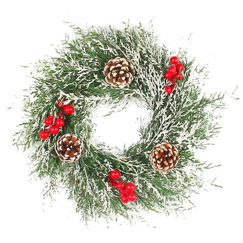 

Рождественский венок для входной двери, искусственная гирлянда, венок с красными ягодами, натуральный сосновый конус и декоративный венок для двери