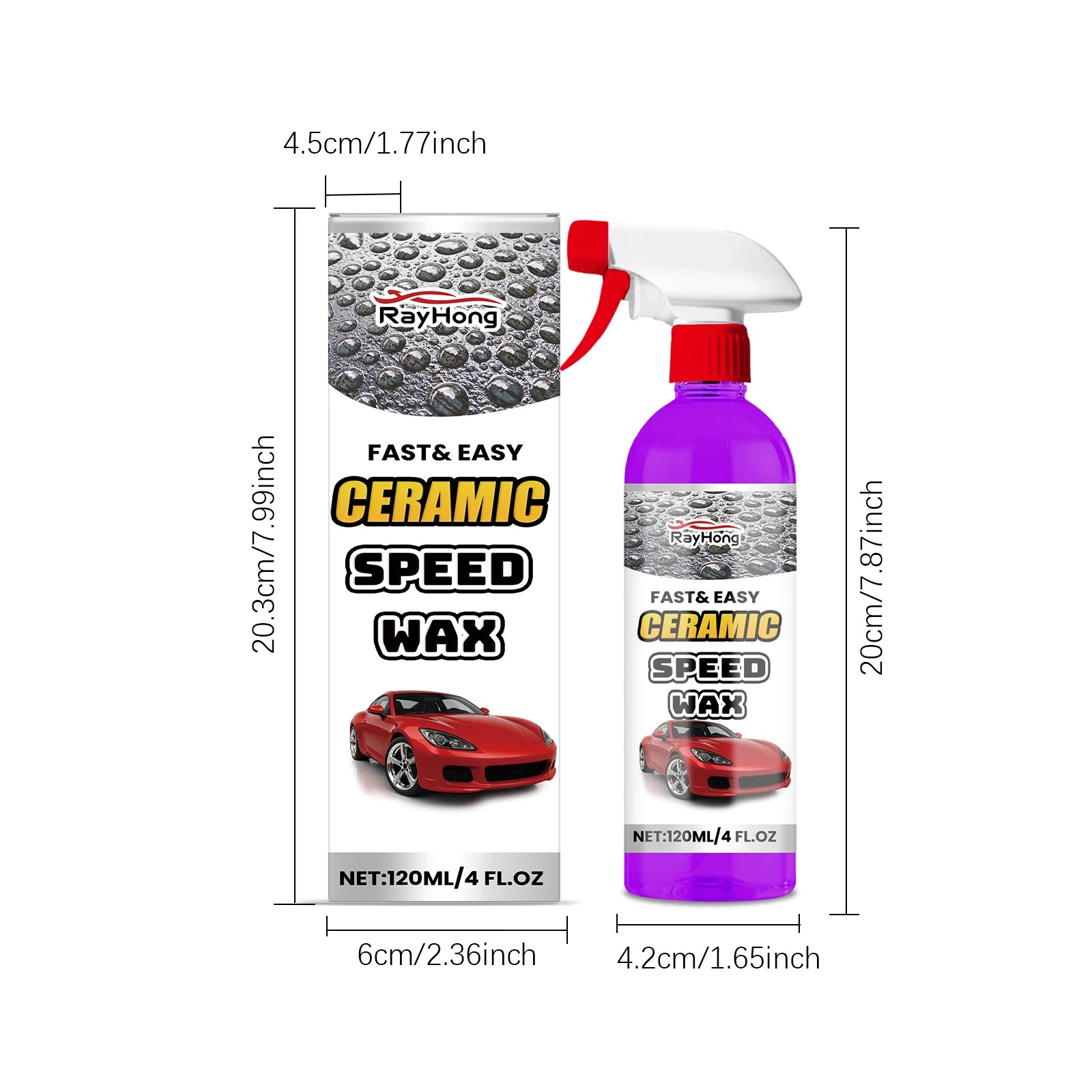 Rayhong Spray Revêtement Céramique 3 En 1 - Effet Rapide Brillance & Protection Nano Pour Voiture, Moto, Bateau (Lot De 4 X 120ml)