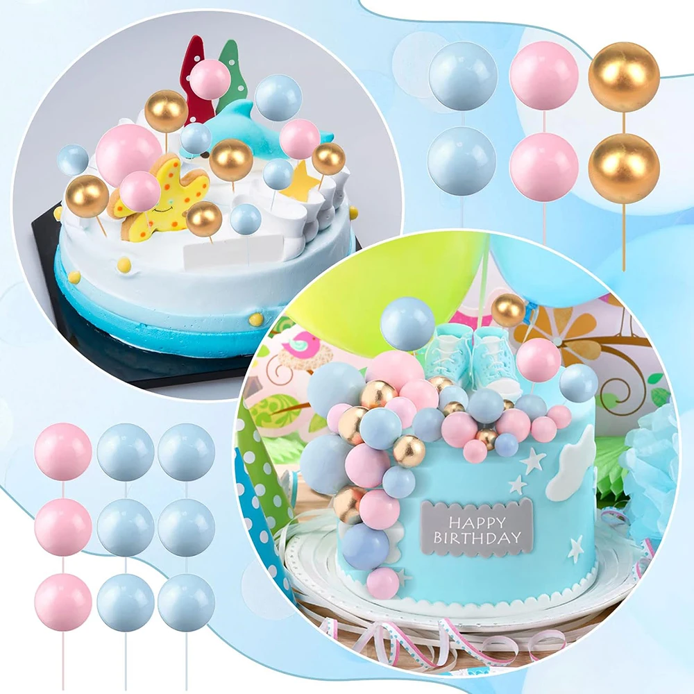 Décoration Gâteau 37 Pièces - Topper Happy Birthday, Boules Et Fleurs Rose/bleu - Pour Baby Shower, Anniversaire - 11