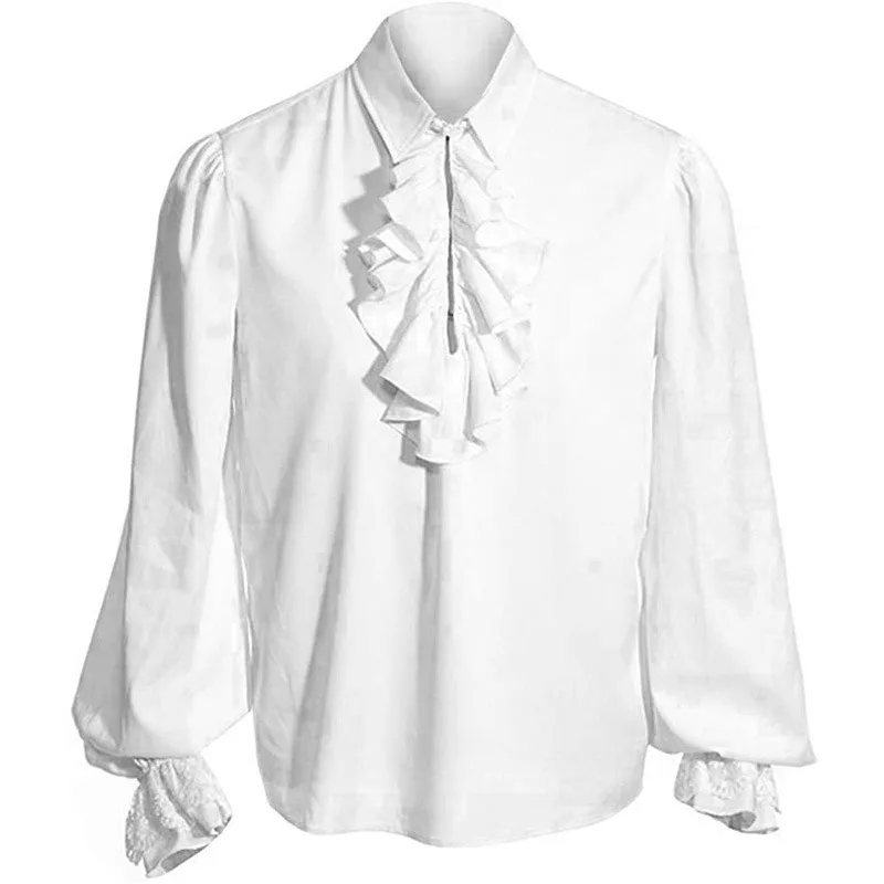 thumbnail image 4 of Camisas medievales piratas para hombre, camisa gótica steampunk con volantes, camisa de manga larga, blusas victorianas renacentistas, camisa para hombre, 4 of 5