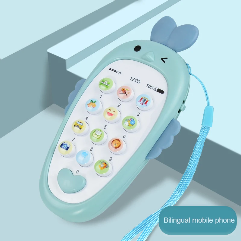 Children's early education bilingual music mini radish simulation mobile phone story machine chewable teether 3