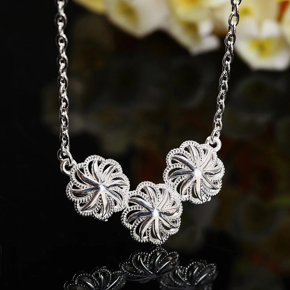 

Charms 925 Stamped silver Pretty three flowers Pendant Necklace For Women Fashion Holiday gift Wedding party Jewelry