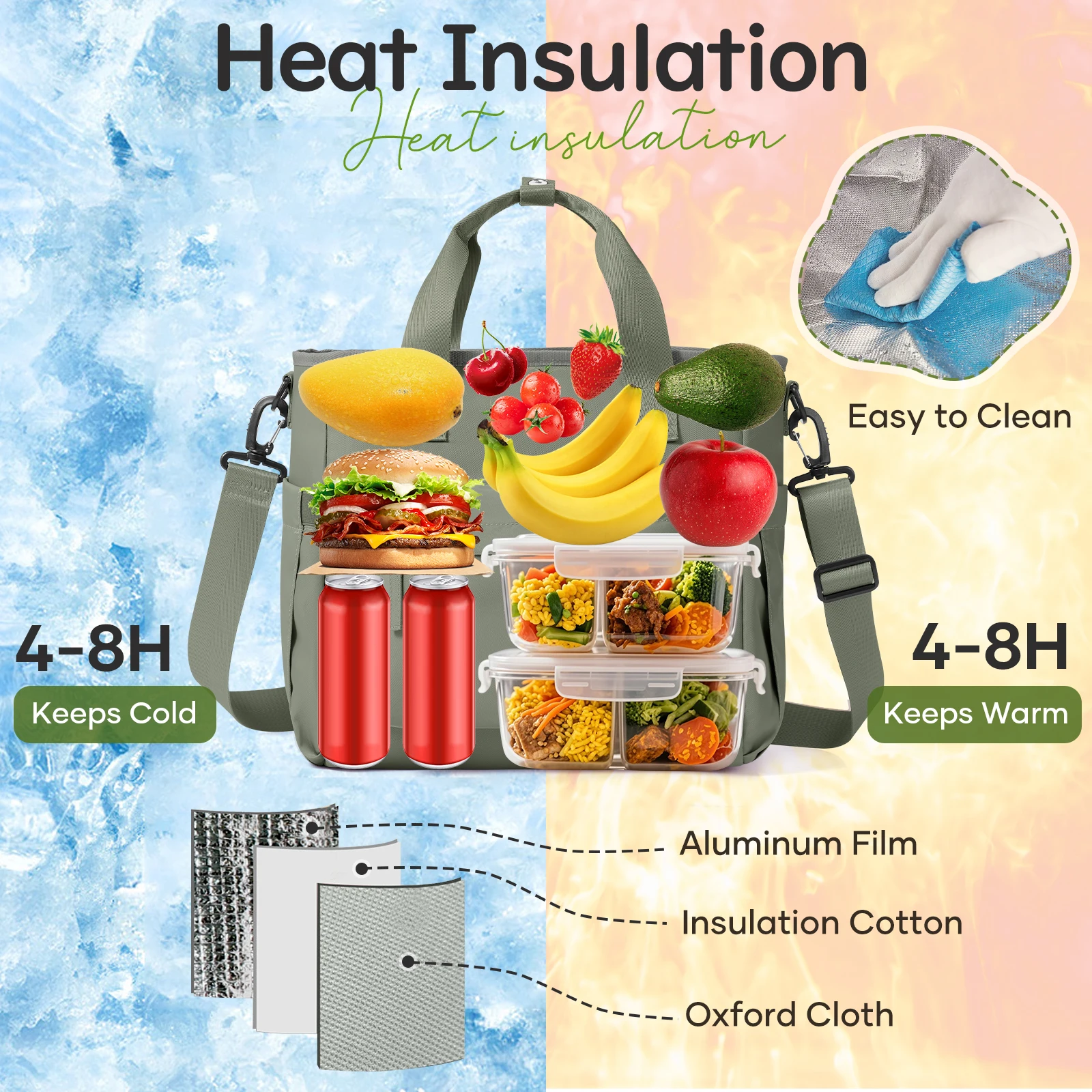 Large Capacity Insulated Lunch Bag - Waterproof And Portable For School And Office Keep Your Food Fresh And Delicious,Picnic Bag