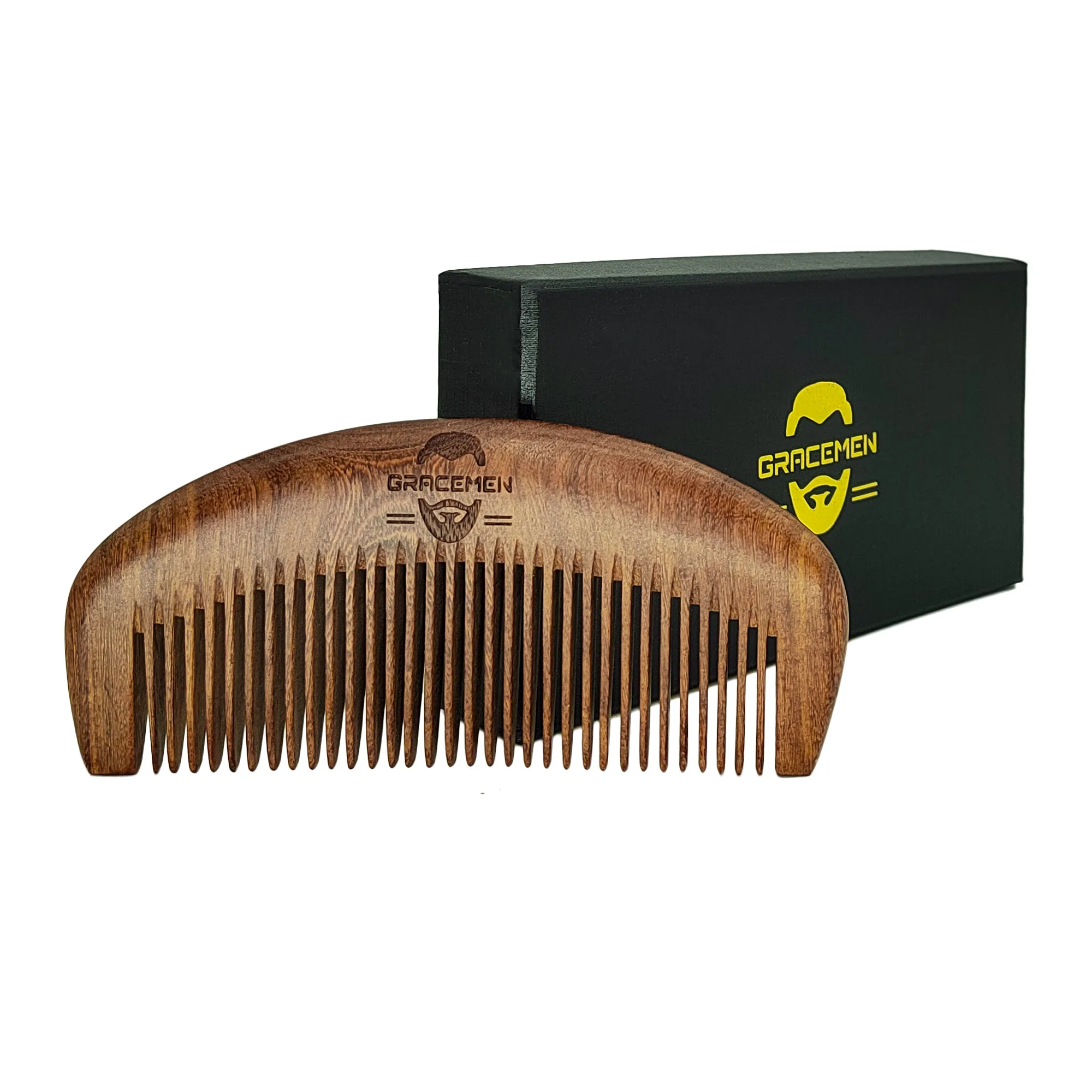 Gracemen 100% Gold Sandalwood Hair/Mustache/Beard Comb Small Sized Anti-Static Wood with Box Great Gift for Men