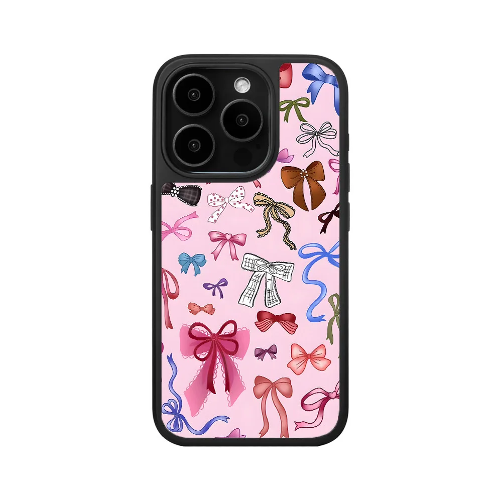 Korean Colorful Pink Striped Bow Acrylic Phone Case