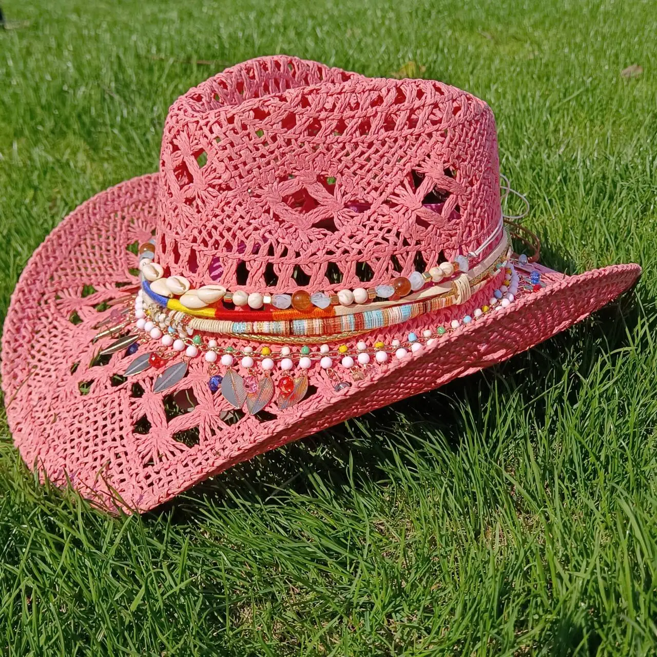 قبعة رعاة البقر النسائية على الطراز البوهيمي الغربي من ميليش، قبعة رعاة البقر من القش، قبعة رعاة البقر الغربية القوية للحماية من الشمس، قبعة رعاة البقر الغربية للشاطئ