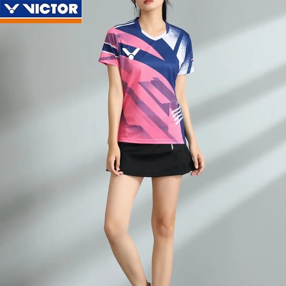 Victor New Badminton Jersey Quick-drying Men's and Women's Breathable Sports Tennis Short-sleeved Training Customization