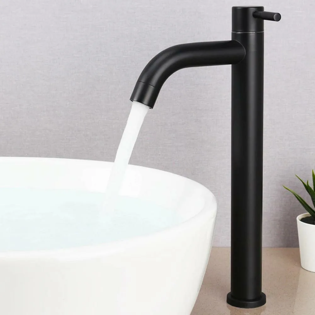 

Bathroom Faucets 304 Stainless Steel Single Cold Water Sink Mixer Tap Deck Mounted Basin Faucets Bathroom Accessories Black