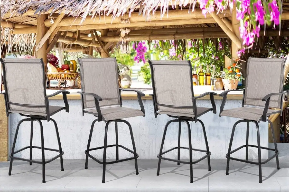 Shintenchi 4 Piece Outdoor Swivel Bar Stools, Patio Height Top Bar Stools Chairs Set of 4, All-Weather Textile Patio Bistro Bar