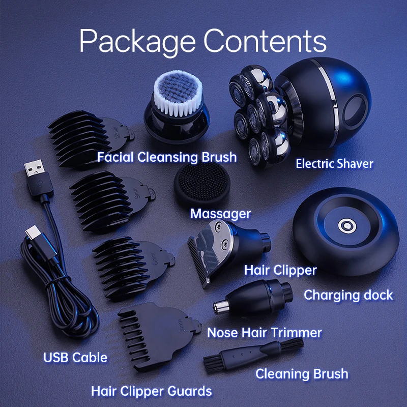 7D 플로팅 충전 전기 면도기, 시트 충전기, 휴대용 남성용 다기능 트리머, 면도기, 전신 방수