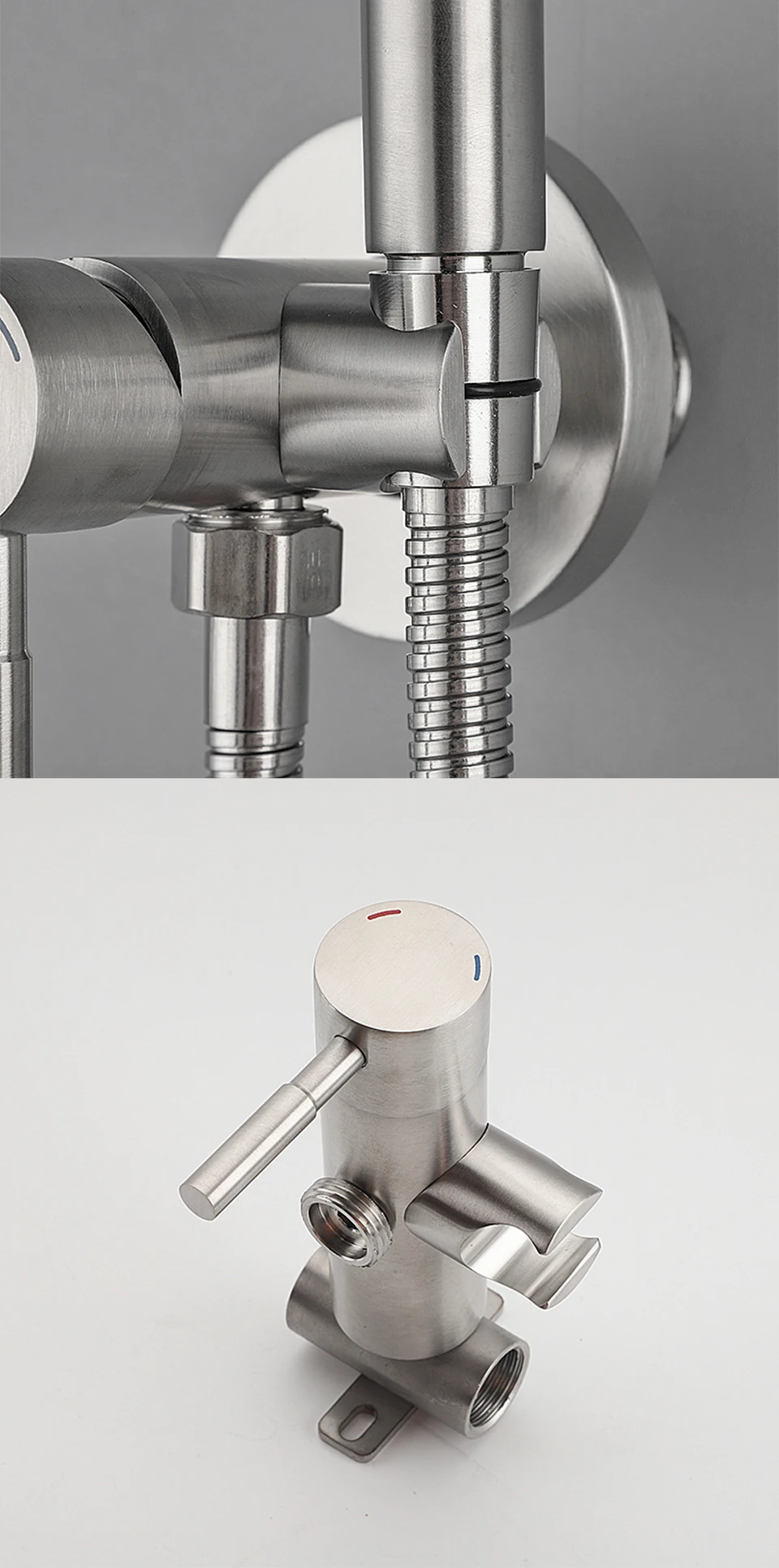 Description Picture 5 of itemULA Stainless Steel Bidet Faucet Brushed Portable Toilet Bidet Faucet Mixer Hot Cold Water Bathroom Valve Set Hygienic Shower