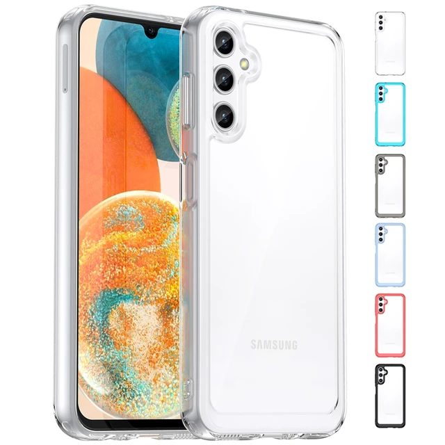 Funda para Samsung Galaxy A14 LTE, carcasa transparente a prueba de golpes,  marco de color transparente