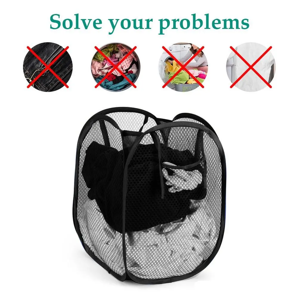 Mesh Foldable Dirty Clothes Basket Large Capacity Breathable Clothes Storage Basket Household Bathroom Laundry Basket