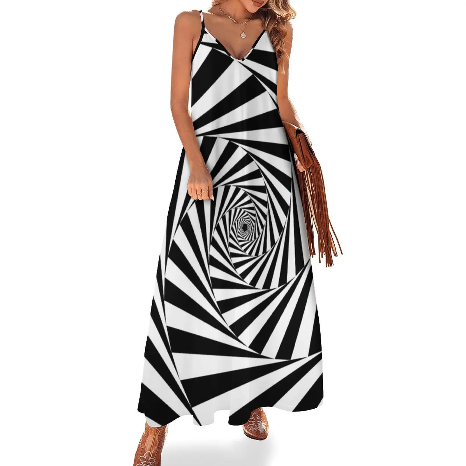 

Aperture Spiral - Black and White Optical Illusion Sleeveless Dress dress summer 2024 women Dresses