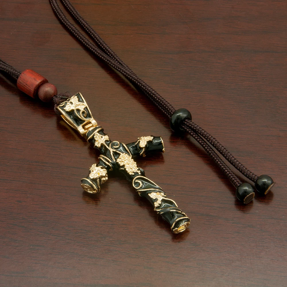 HTISOK Religion-Halskette, Emaille, Knochenform, Weinrebe und Blätter, Kreuz-Anhänger, christlicher religiöser Schmuck, Geschenke für Männer und Frauen – Detail 1