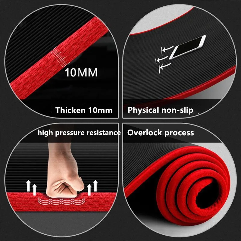 10MM Extra Thick 183cmX61cm High Quality NRB Non-slip Yoga Mats For Fitness Tasteless Pilates Gym Exercise Pads with Bandages
