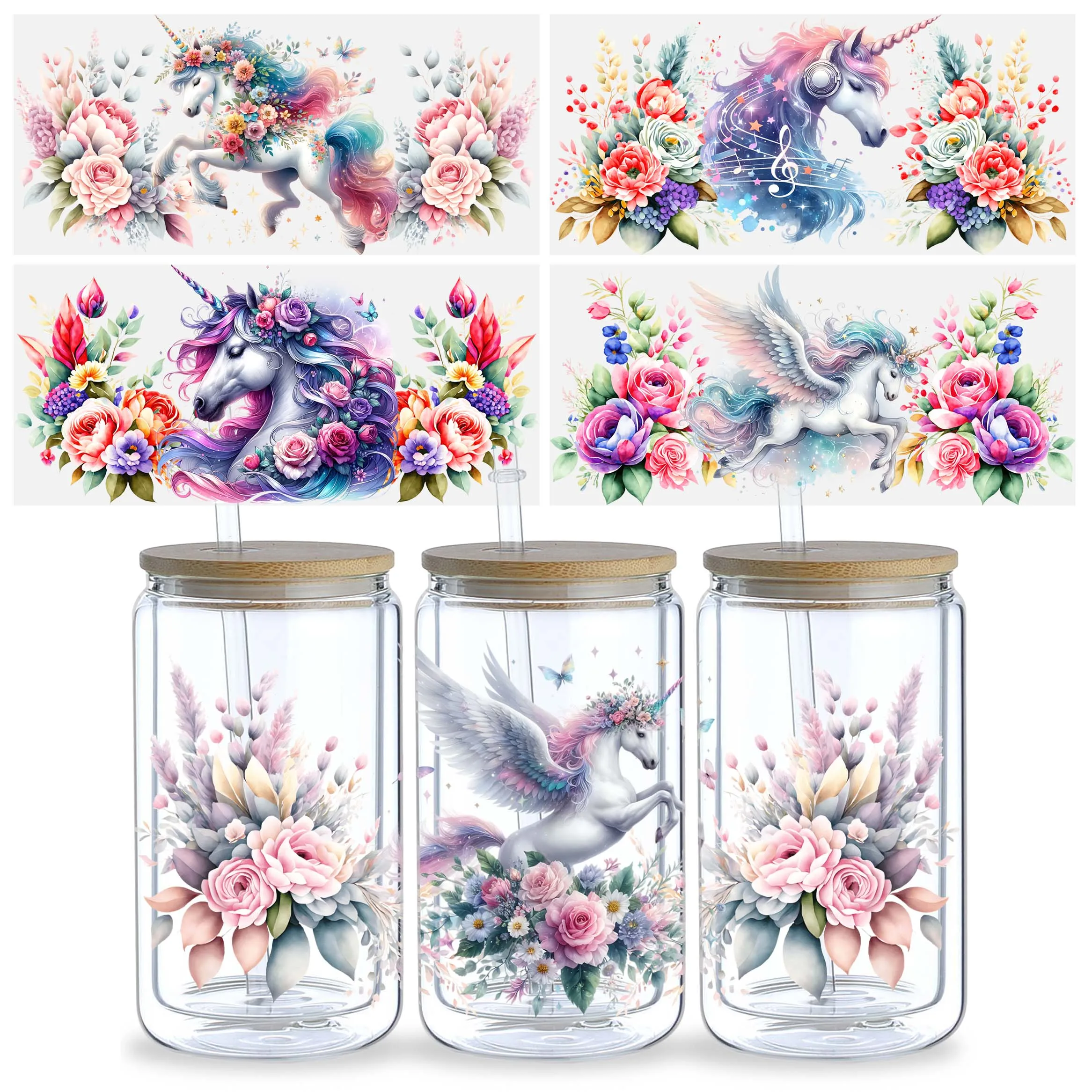 5 Sheets Of Unicorn UV DTF Transfer Stickers Mug Waterproof Stickers Suitable for DIY Crafts For 16 oz glass uv dtf wrap transfer