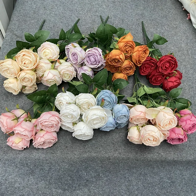 Elegant Artificial Rose Bouquet for Home and Wedding Decor - Seven Heads of Lifelike Brushed Cloth Roses