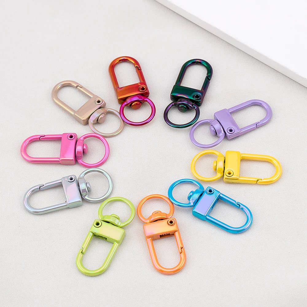 10pcs Electroplating Illusion Color Snap Lobster Clasp Hooks For DIY Colorful Trinkets Making Rotating Pet Keychains Bag Keyring