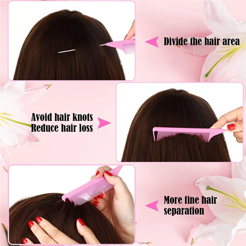 Parting Comb for Hair Rat Tail Comb Steel Pin Rat Tail Carbon Fiber Heat Resistant Teasing Combs 30 Pieces