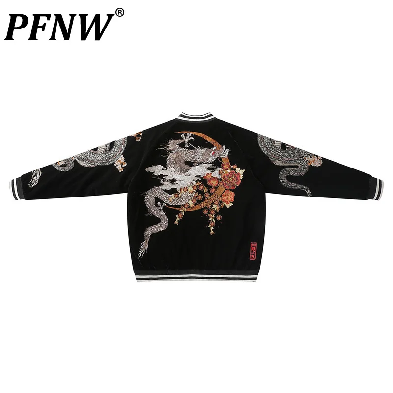 

PFNW Autumn Winter Men's Cotton Jacket Embroidery Dragon Tattoo Chinese Style China-Chic Coats Couple High Street 12A7235