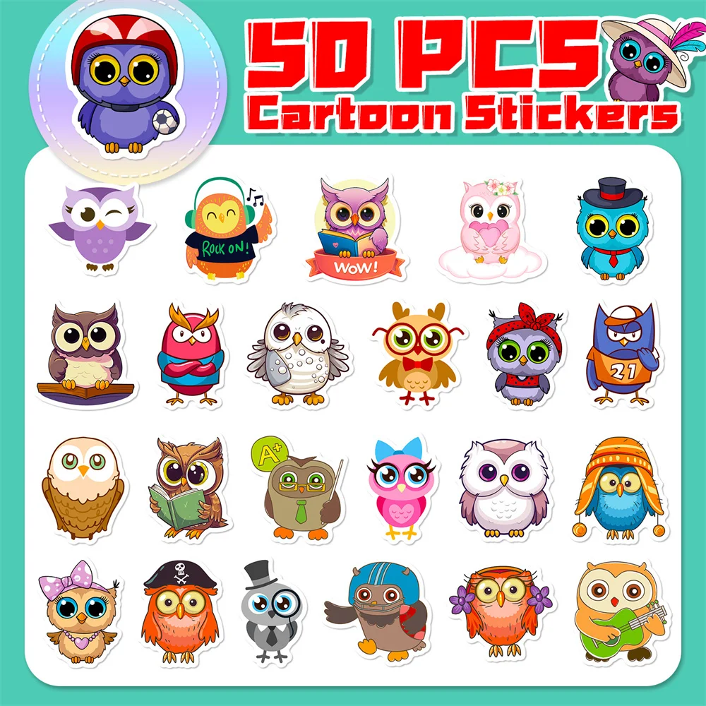 10/30/50PCS New DIY Cute Owl Sticker Cartoon Creative Animal Anime iPad Computer  Luggage Chair  Decoration Waterproof Wholesale