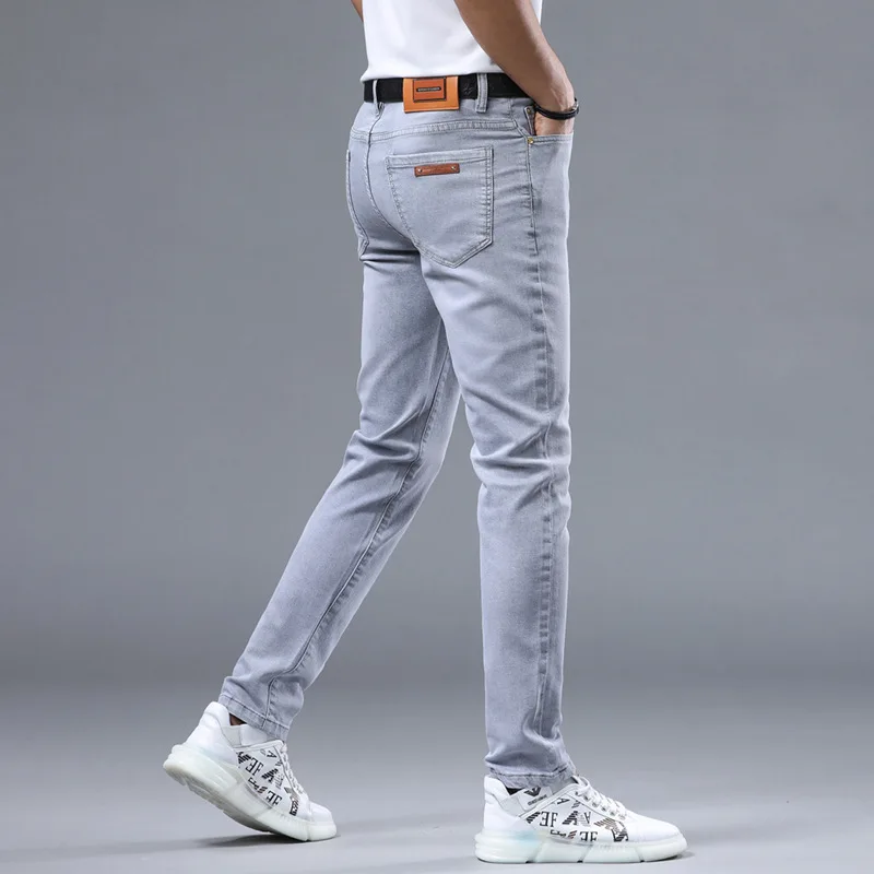 2024 spring new slim Light Grey stretch washed casual light straight-leg Versatile Affordable luxury fashion jeans men 4