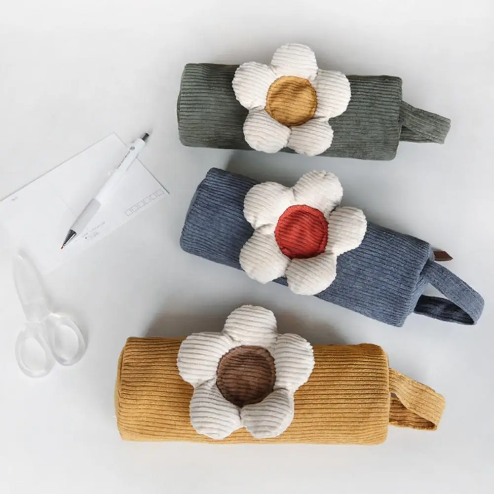 

Cute Kawaii 3D Flower Decoration Canvas Zipper Pencil Cases Lovely Fabric Flower Tree Pen Bags School Supplies for Student